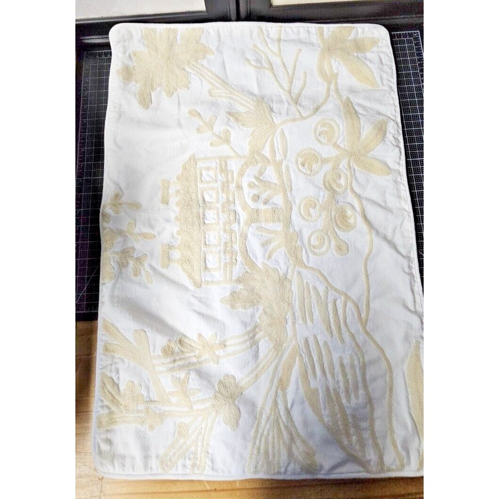 Willams Sonoma Beige front /back 100% cotton wool embroidery pillow case 26x18"